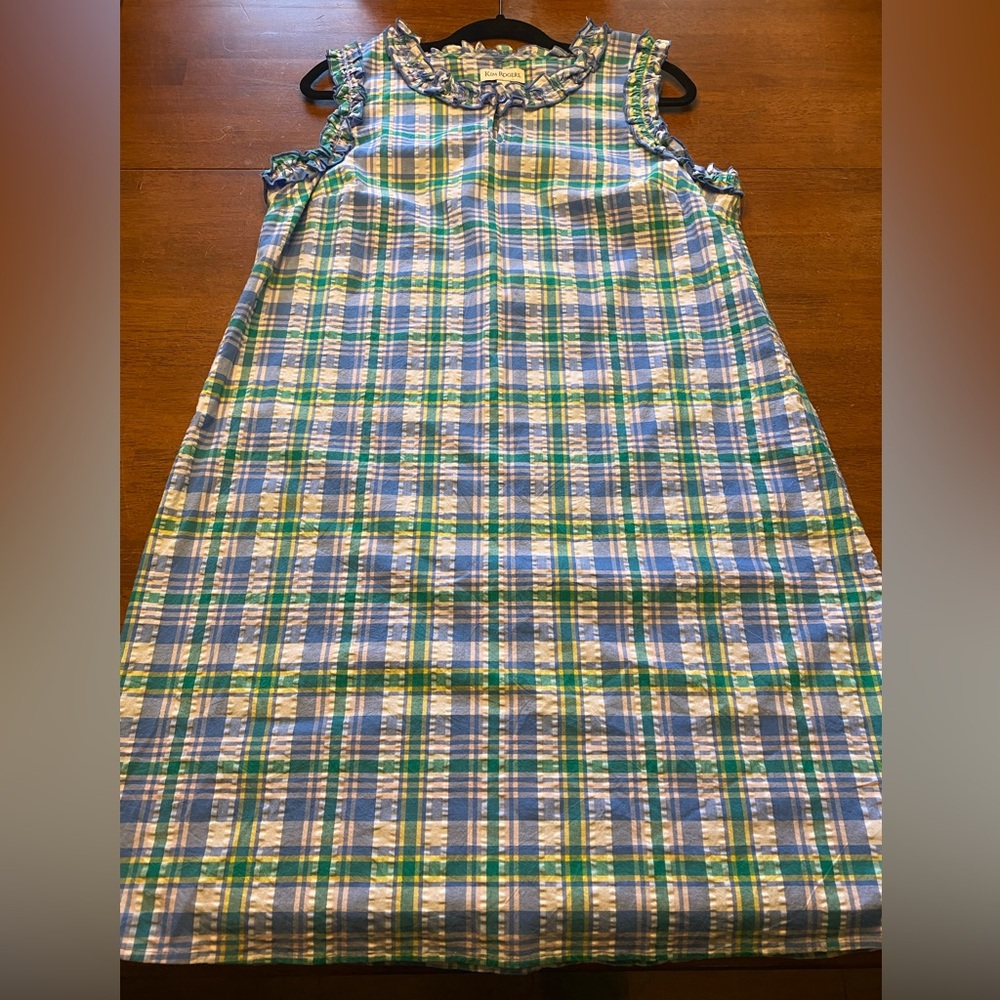 Kim Rogers Blue, Green and White Plaid Ruffle-Trim Midi Dress - Picture 4 of 9